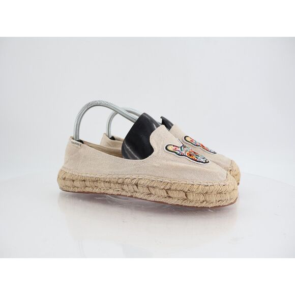 Soludos Frenchie Canvas Espadrille 9 Beige Platform Smoking Slipper Flats - Picture 1 of 11